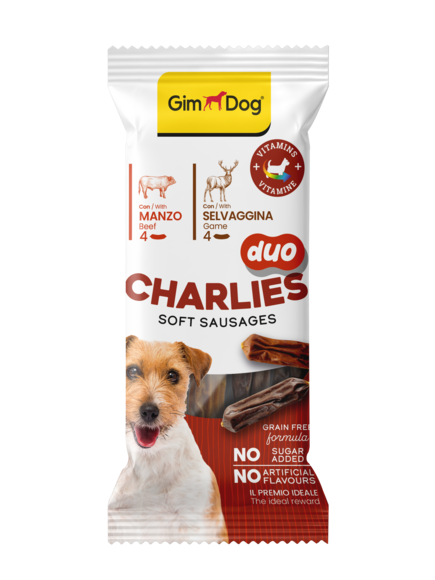 Snacks > CHARLIES DUO SOFT SAUSAGES BEEF & GAME 60GR | GIMBORN